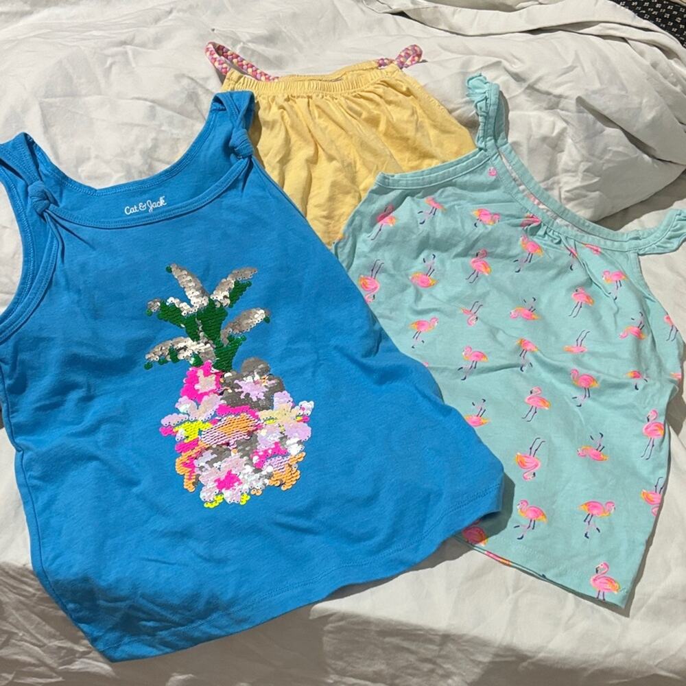 Cat & Jack 7 Blue Sequin Pineapple Tank Top and Oshkosh tank tops euc